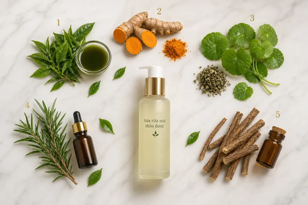 5 thành phần dược liệu phổ biến trong sữa rửa mặt thảo dược tự nhiên