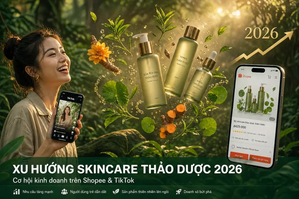 u hướng sữa rửa mặt thảo dược 2026 cơ hội kinh doanh Shopee TikTok namephar