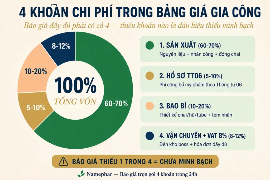 4 khoản chi phí chính trong bảng giá gia công