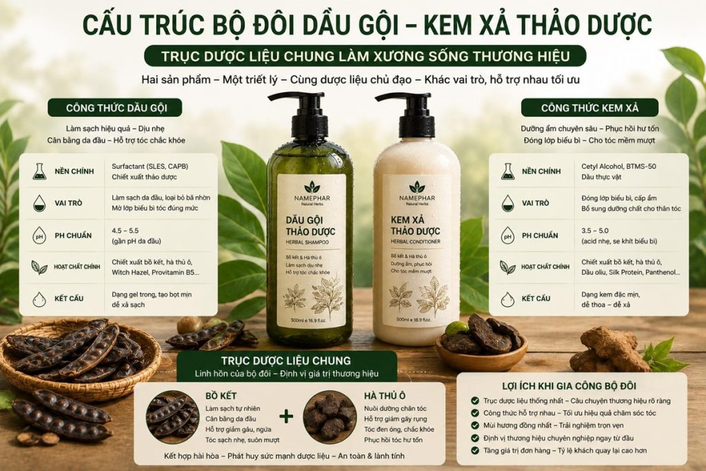 cấu trúc công thức dầu gội kem xả thảo dược 