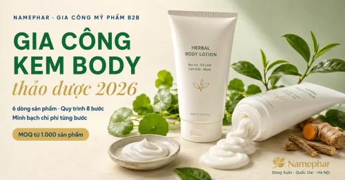 gia công kem body thảo dược 2026 quy trình minh bạch moq 1000 namephar
