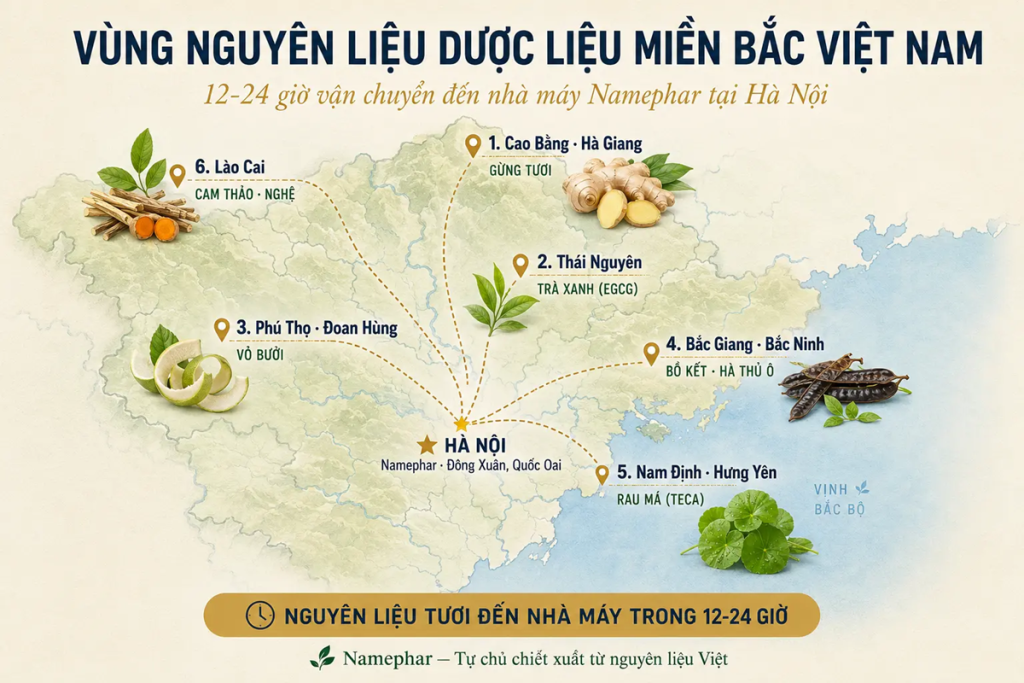 bản đồ vùng nguyên liệu dược liệu miền Bắc gia công mỹ phẩm Hà Nội namephar