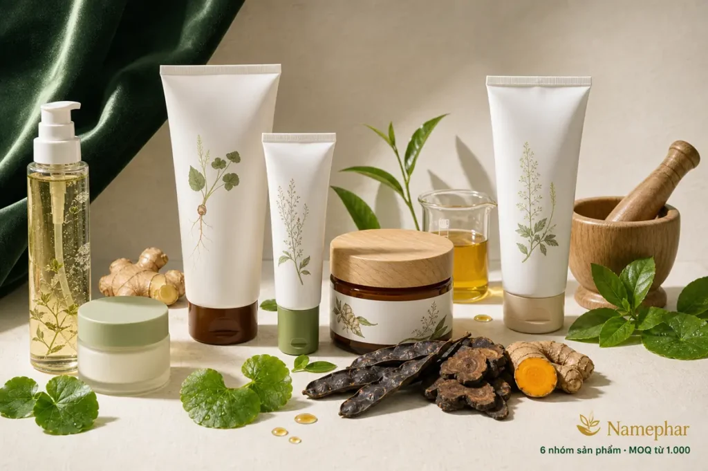 6 nhóm sản phẩm namephar gia công skincare haircare body care thảo dược