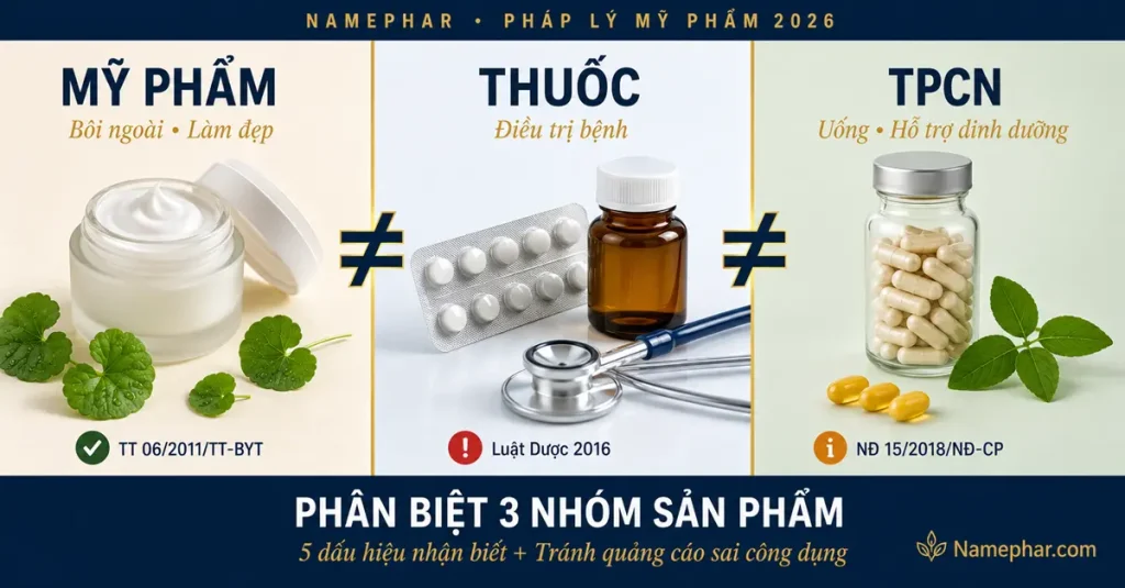 Phân biệt mỹ phẩm và thuốc, thực phẩm chức năng 2026