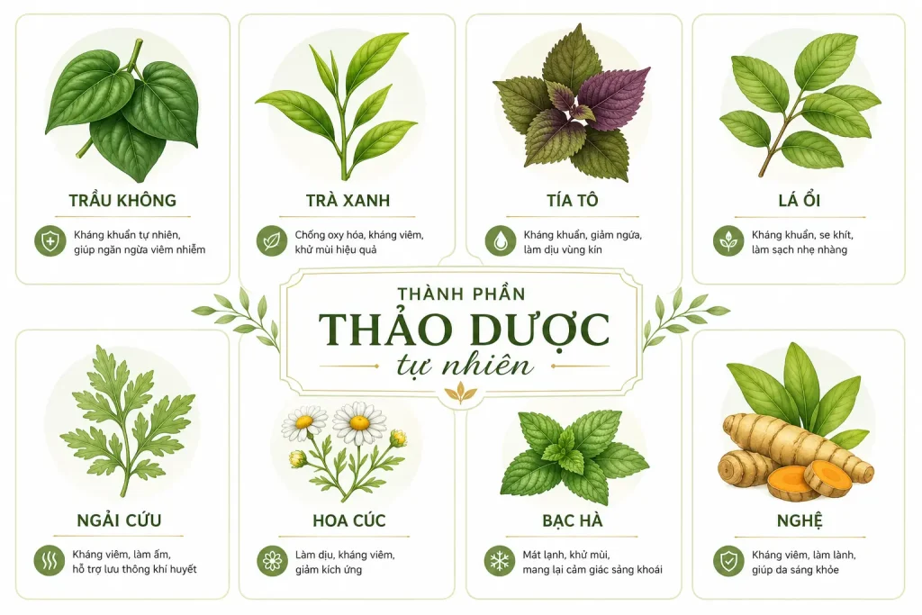 cac thanh phan thao duoc trong dung dich ve sinh