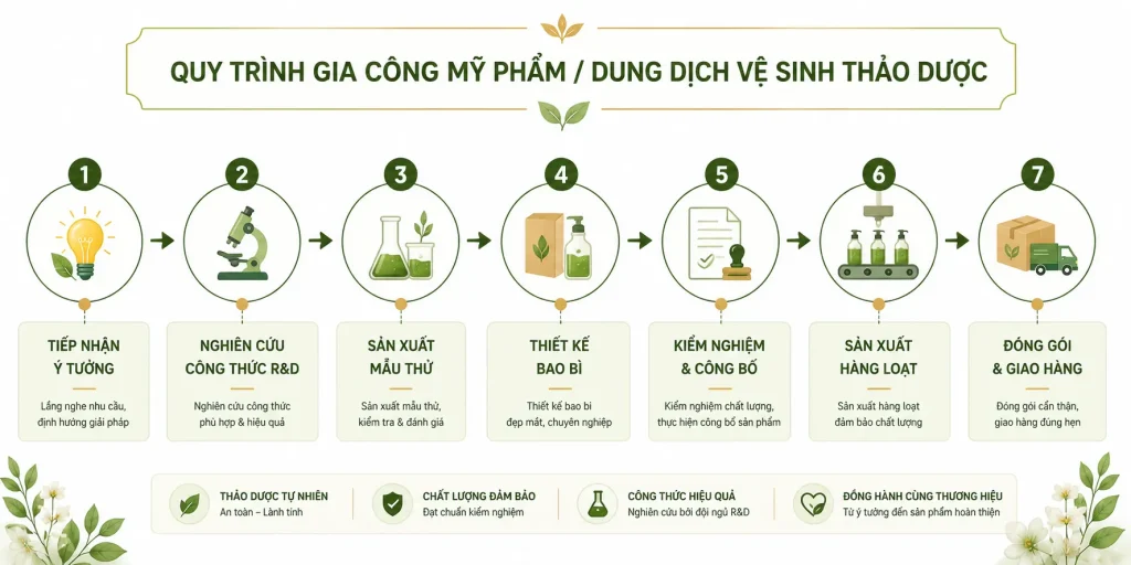 đội ngũ R&D nghiên cứu mẫu dung dịch vệ sinh thảo dược
